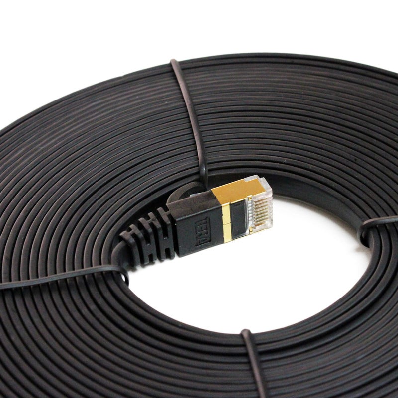 Tera Grand - 25FT - CAT7 10 Gigabit Ethernet Ultra Flat Patch Cable for Modem Router LAN Network, Gold Plated Shielded RJ45 Connectors, Faster Than CAT6a CAT6 CAT5e, Black - Image 3